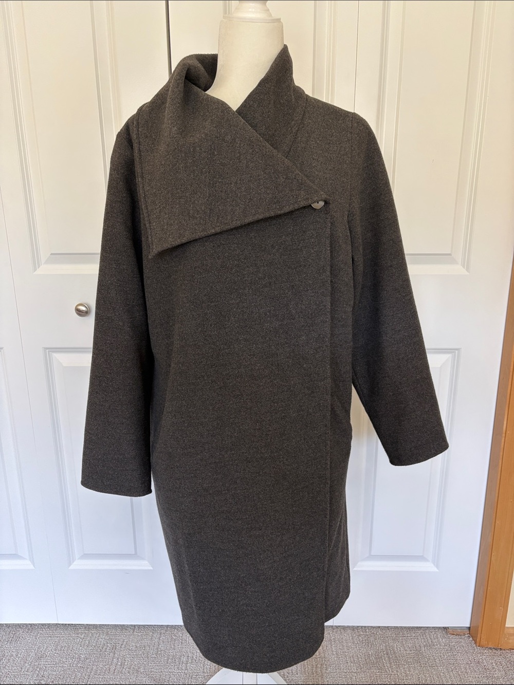 Women's Asymmetrical Collar Trench Coat - Dark Charcoal